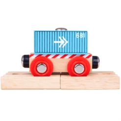 BigJigs BJT486 Rail Containerwagon Blauw Houten Trein