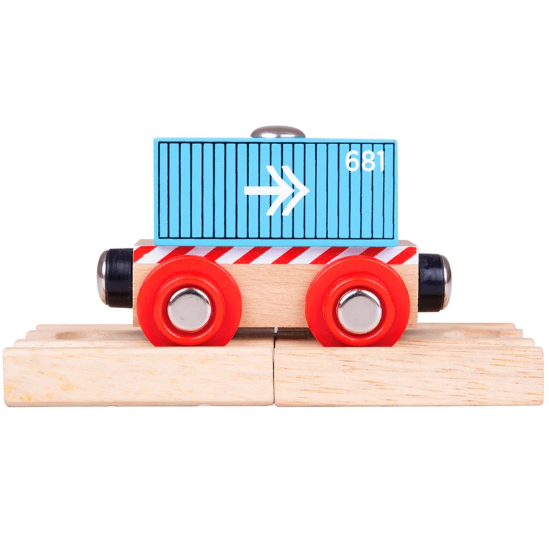 BigJigs BJT486 Rail Containerwagon Blauw Houten Trein